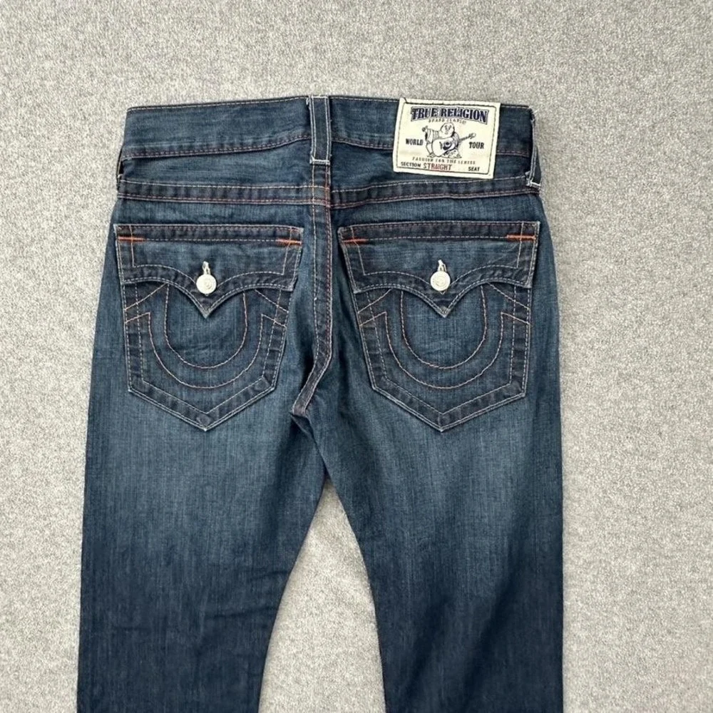 True Religion Mens Straight Leg Dark Wash Blue Denim Jeans Size 30 Made in USA